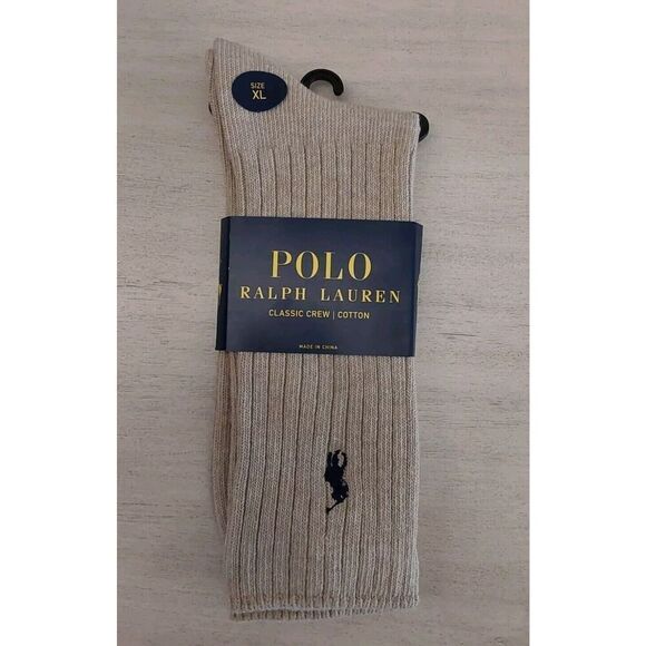 Polo Ralph Lauren Mens Classic Crew Socks-Taupe Cotton Blend 1-Pair XL Sz 13-16 - Picture 1 of 9